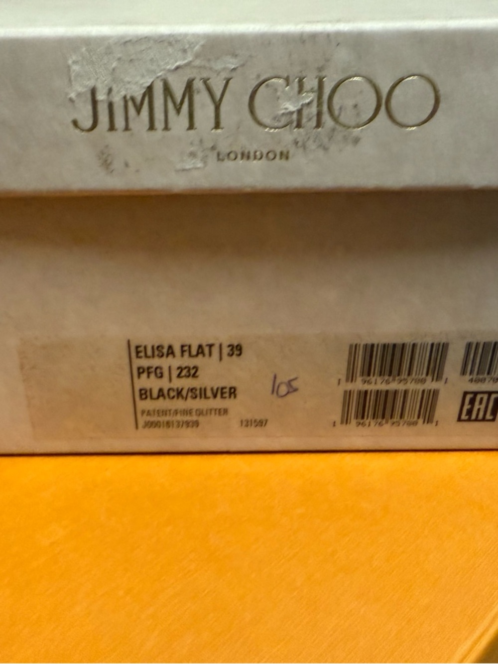 Jimmy Choo Black/Silver Elisa Flat Box Label new comes with box and COA